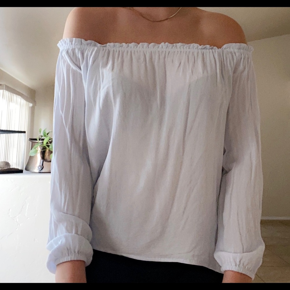 light blue off the shoulder shirt!